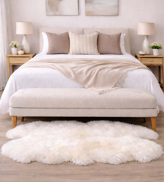シープスキンラグ、オフホワイト Quad IVORY Sheepskin | 4-Pelt Genuine NZ Shearling Area Rug