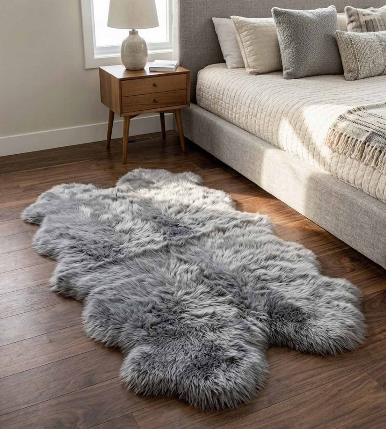 Quad GREY Sheepskin | 4-Pelt Genuine NZ Shearling Area Rug