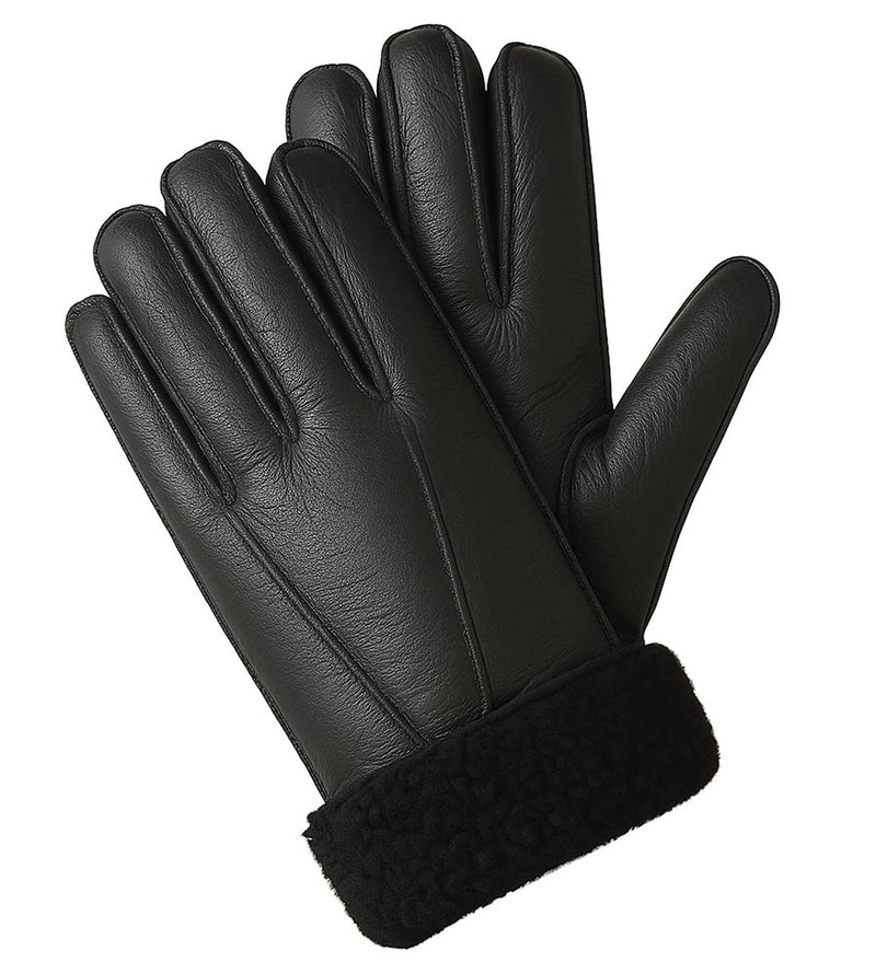 Men's Premium Shearling Sheepskin Fur Lined Leather Gloves - Black, Waterproof, Winter Warmth
