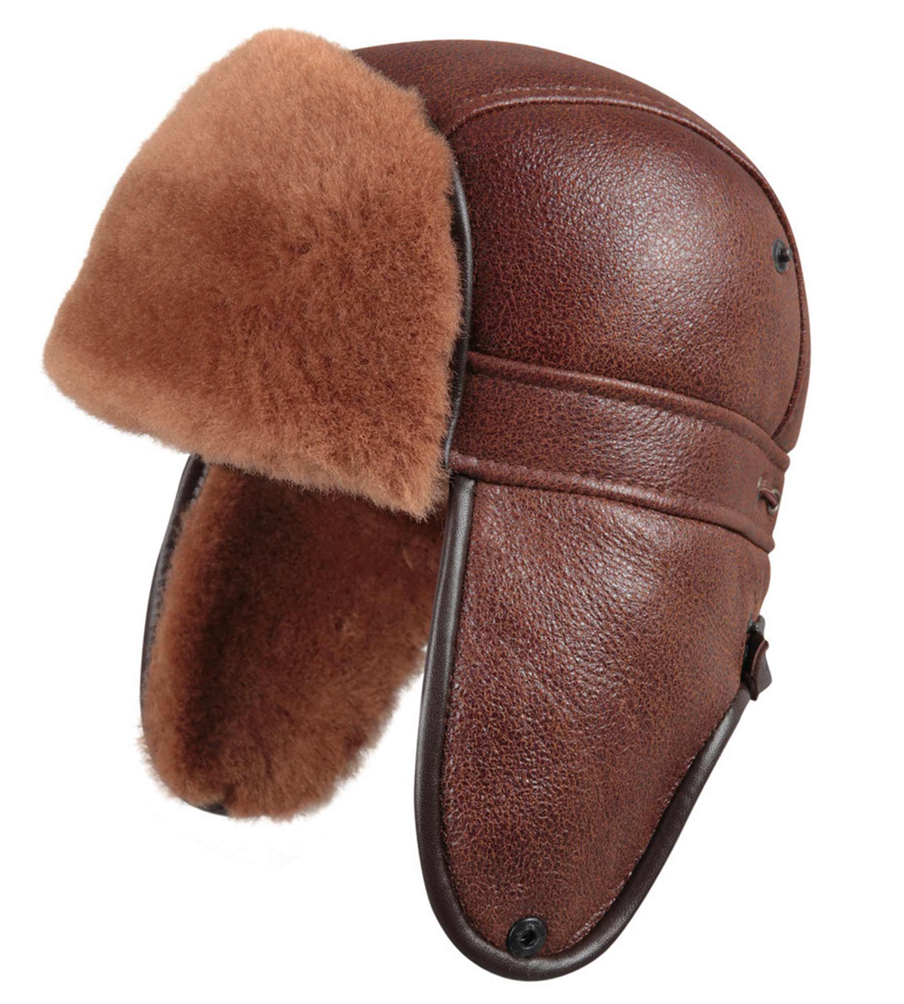 FlyBoy Sheepskin Pilot Hat Brown Shearling - Main Image