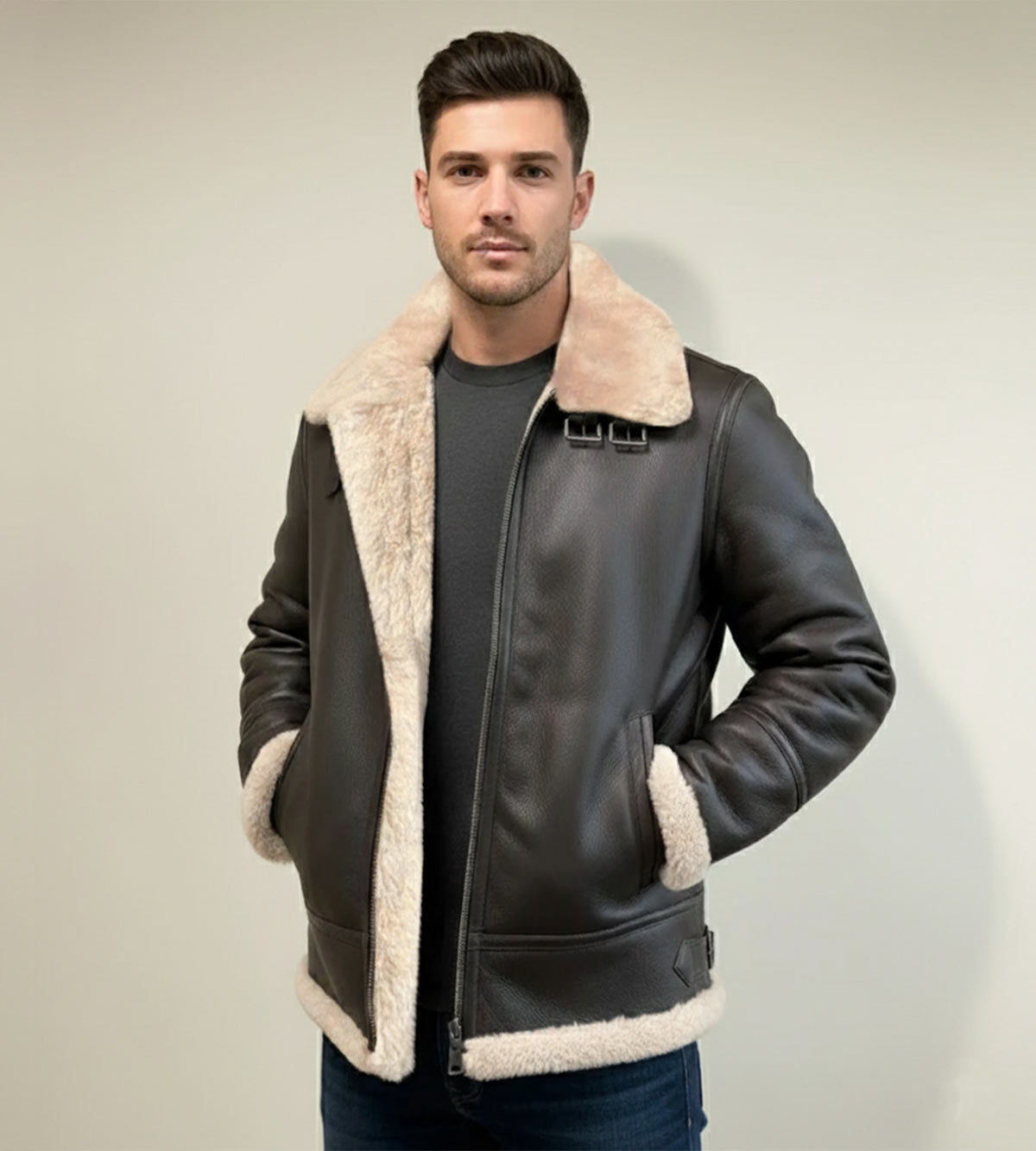 Men's B3 Bomber Shearling Jacket 100% Sheepskin WWII Flight