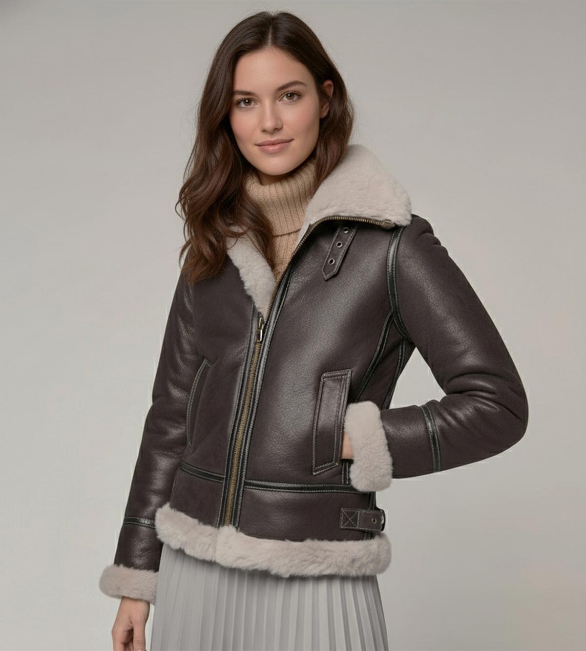 Women's Shearling B3 Bomber 100% Sheepskin Flight Jacket