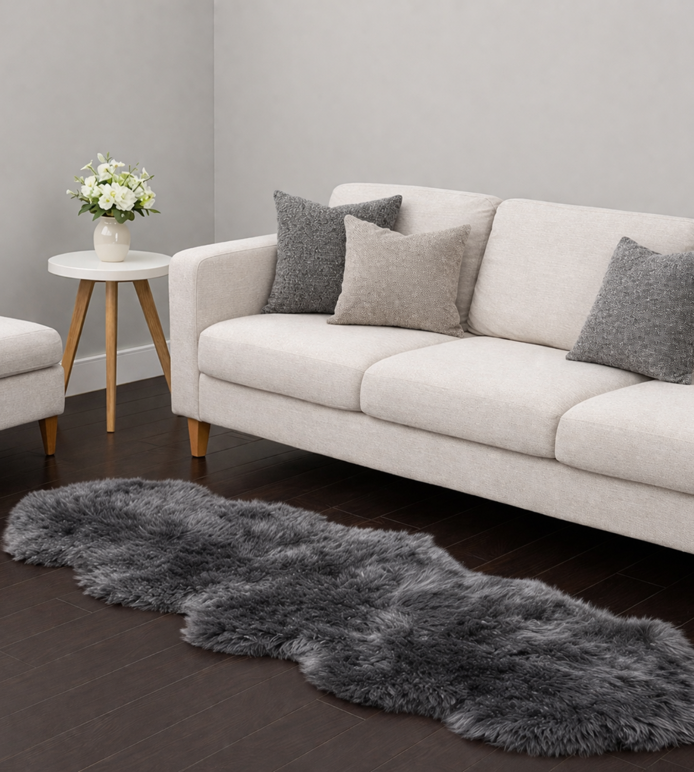 Double CHARCOAL Sheepskin | 2-Pelt Genuine NZ Shearling Rug ...