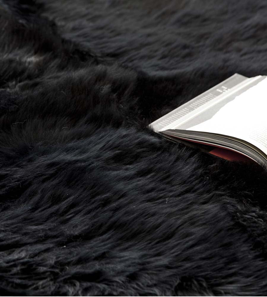 Double BLACK Sheepskin | 2-Pelt Genuine NZ Shearling Rug ...