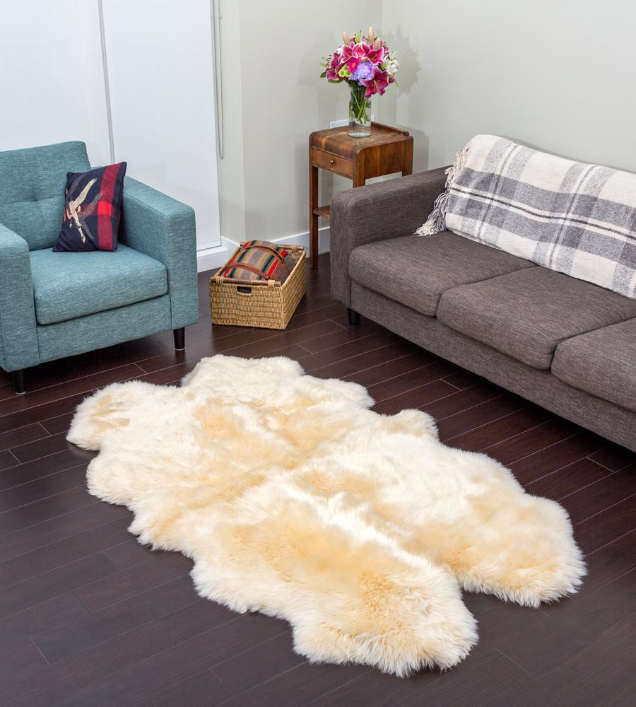 Shearling Champagne Rug Quad Champagne Sheepskin | 4 Pelt Lambskin Rug (4 x 6.5ft ...