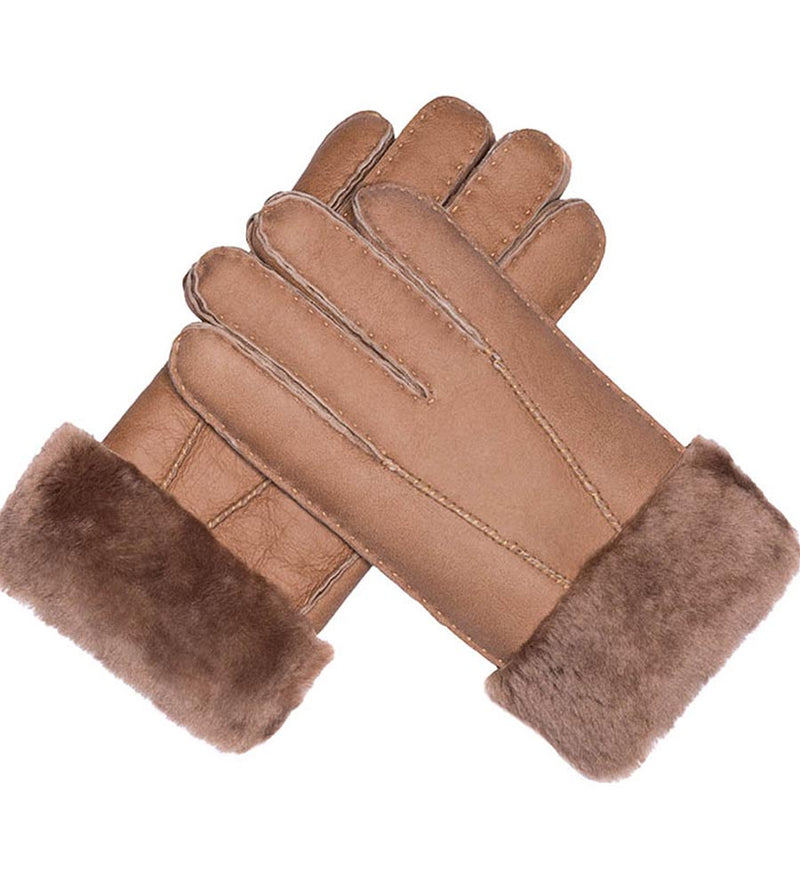 Men's Sheepskin Gloves Medium Brown Shearling Wool